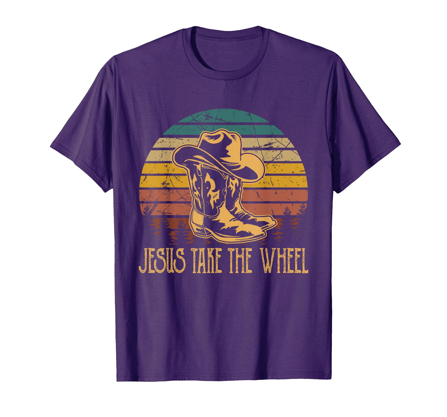 Vintage Funny Music Designs Jesus Take The Wheel Western Horse Riding T-Shirt