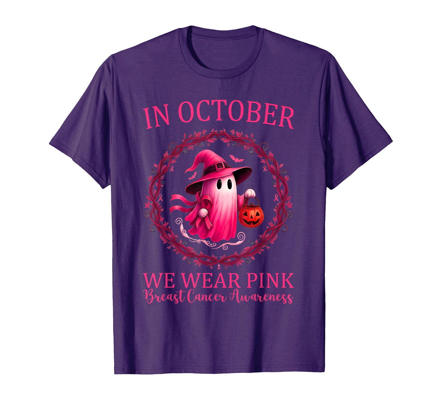 in October We Wear Pink Ribbon Ghost Breast Cancer Awareness T-Shirt