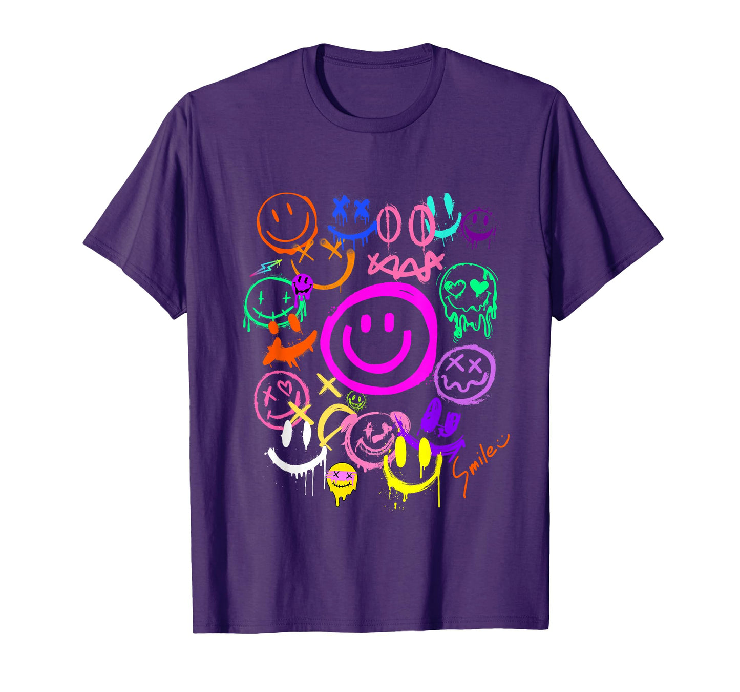 Smile Face Emoticons Fun Vivid Graffiti Smileys, Graphic T-Shirt