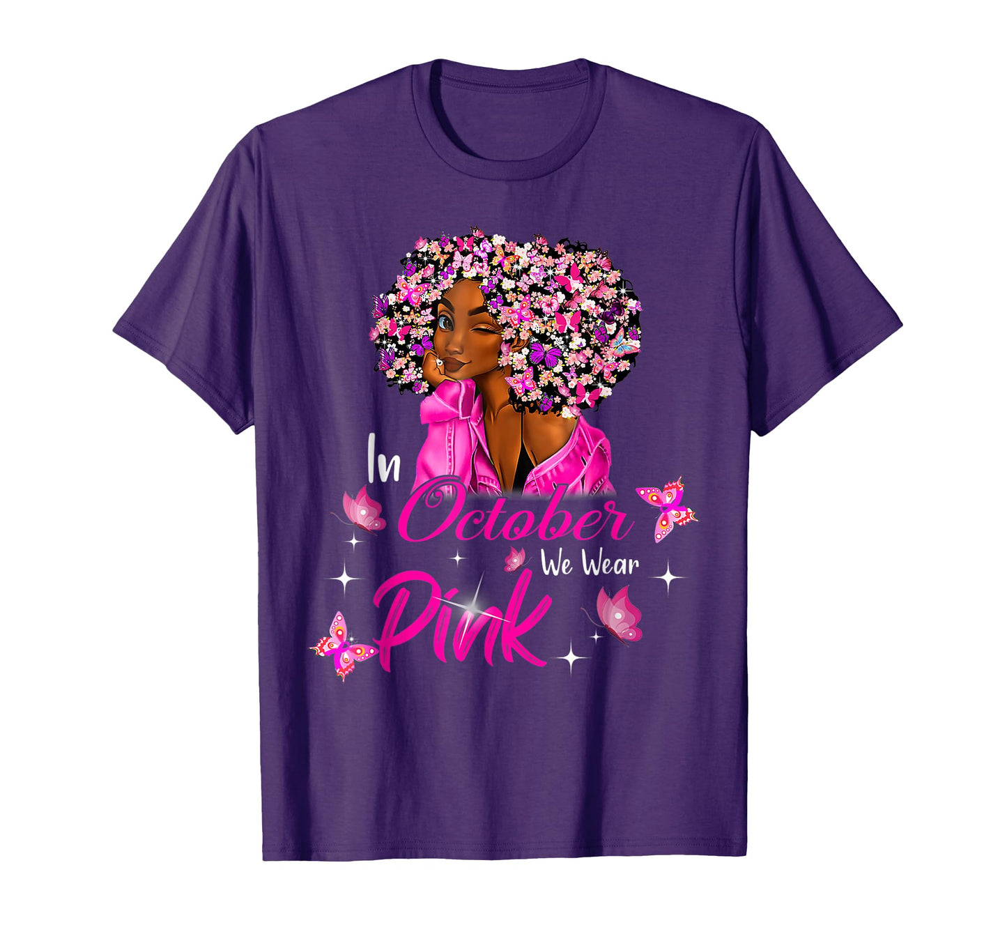 in October We Wear Pink African American Women Breast Cancer T-Shirt