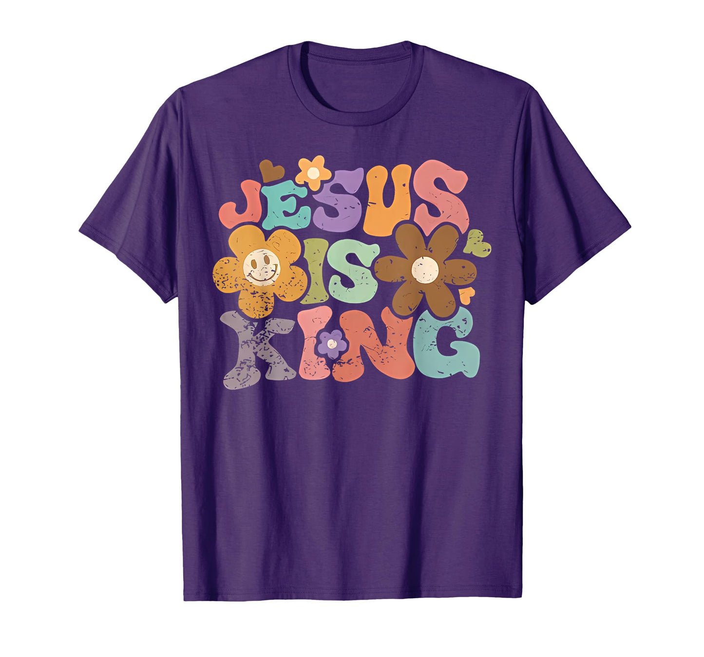 Groovy Jesus Is King Retro Floral Christian Bible Verse T-Shirt