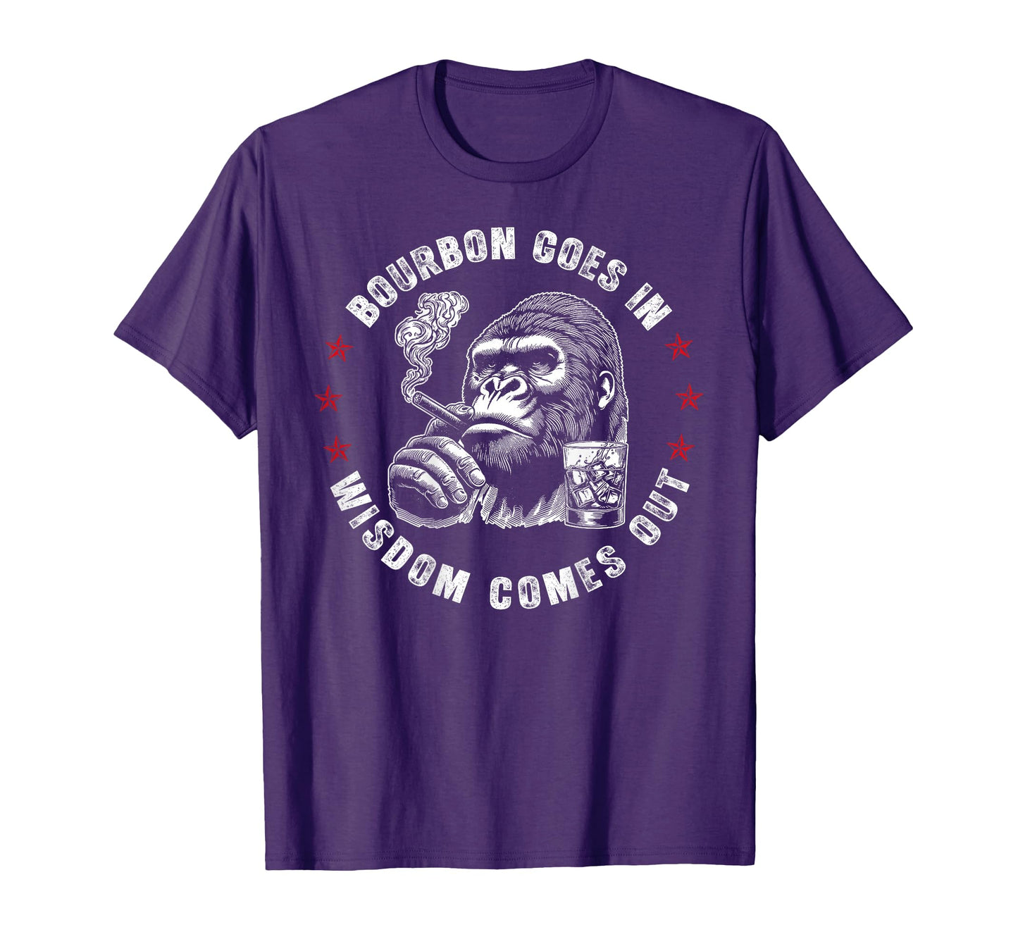 Bourbon Goes in Wisdom Comes Out Monkey Whiskey (ON Back) T-Shirt