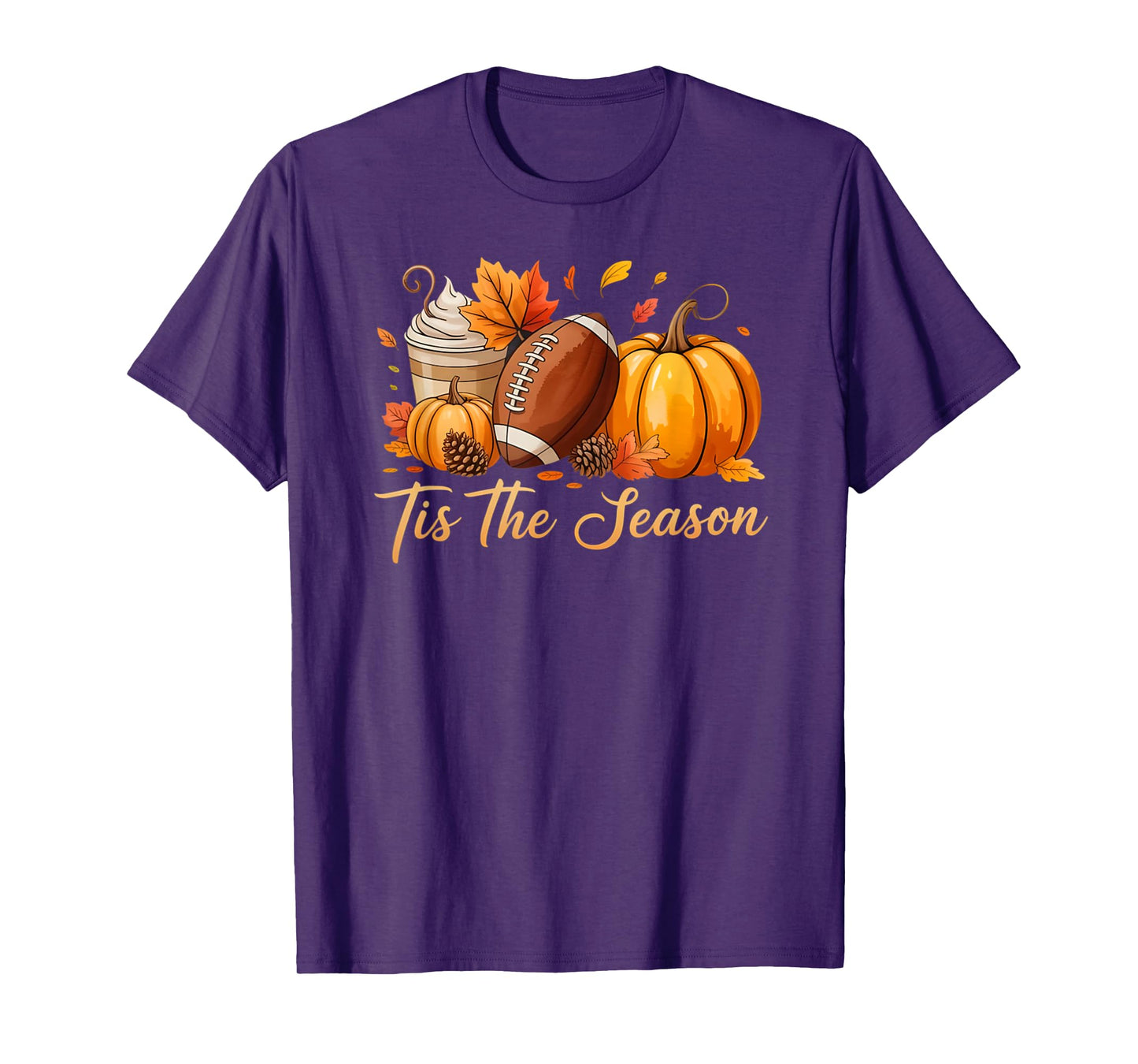 Tis The Season Fall Thanksgiving Pumpkin Spice Football Tee T-Shirt