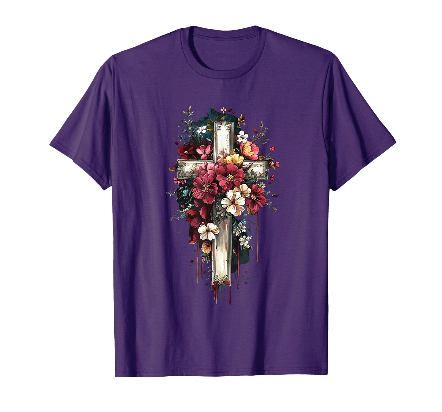 Retro Faith Floral Cross Flowers Blooming Cross Christian T-Shirt