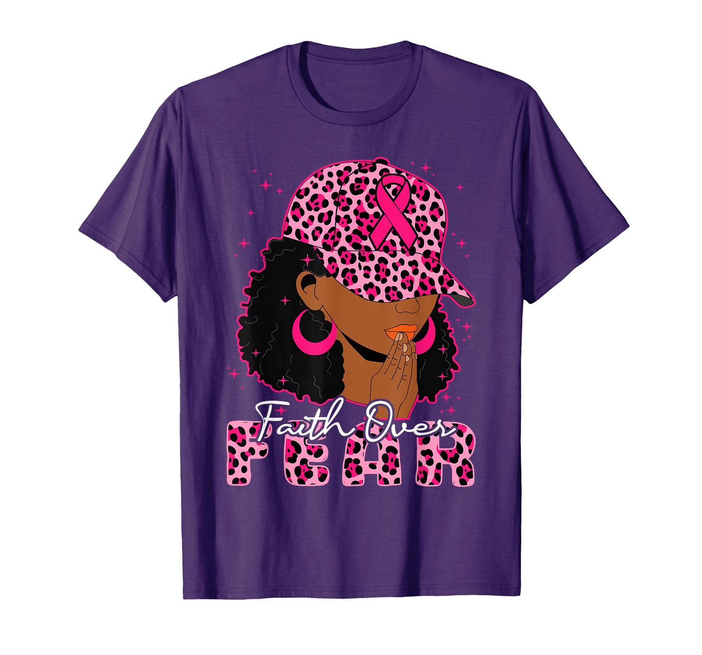 Faith Over Fear Christian Black Women Afro Breast Cancer T-Shirt