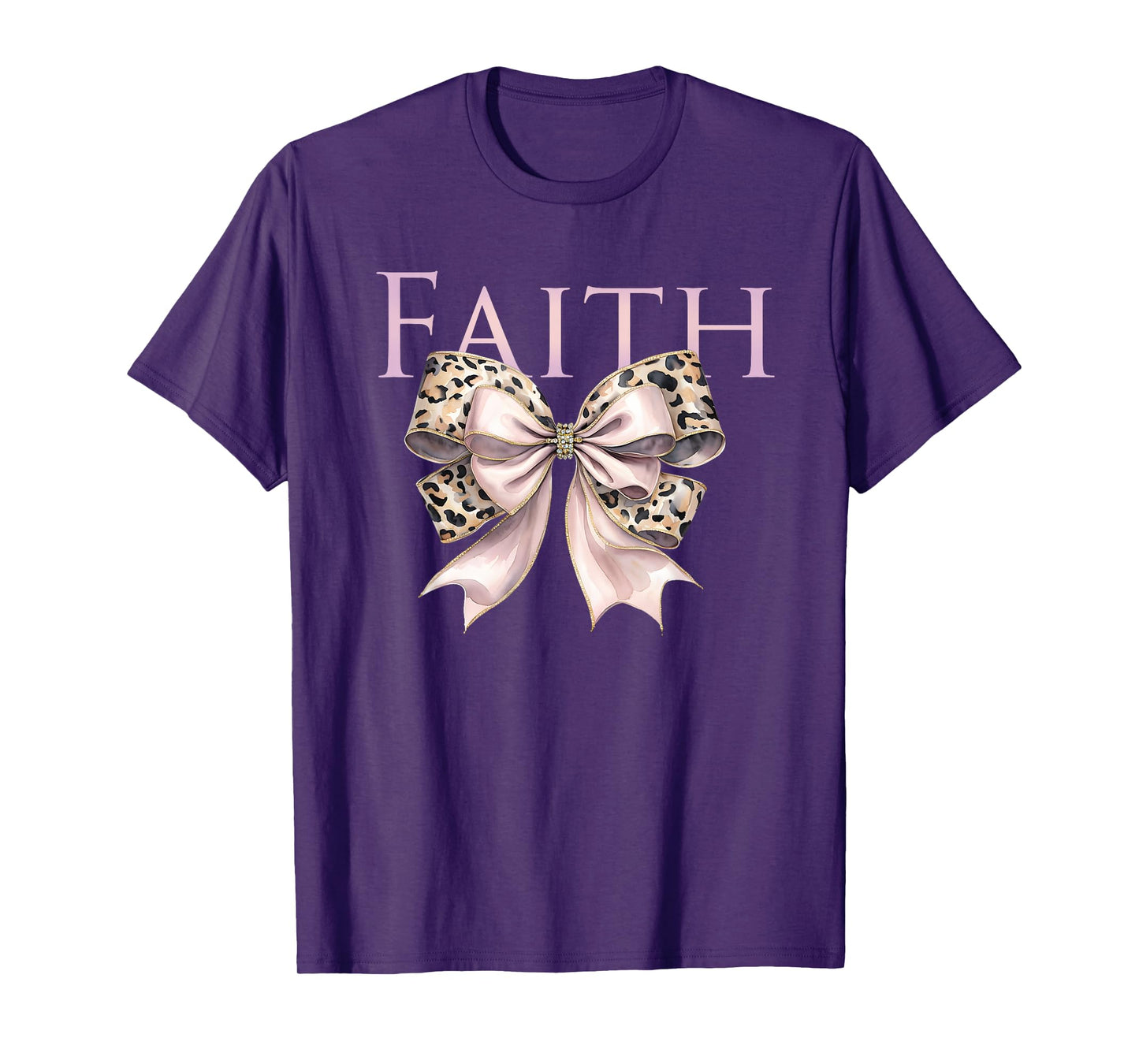Faith Pink Bow Leopard Print Design T-Shirt
