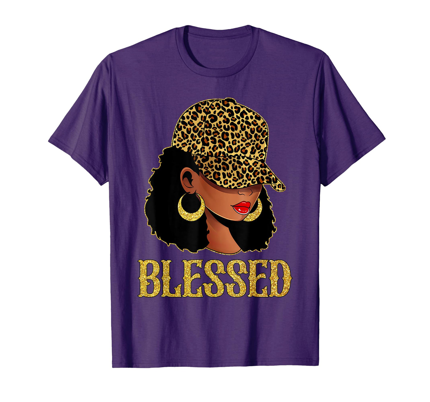 Blessed Black Women With Leopard Cap Hat Christian Matching T-Shirt