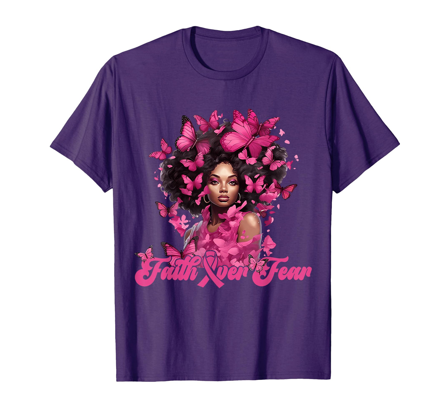 Faith Over Fear Breast Cancer Awareness Black Women Melanin T-Shirt