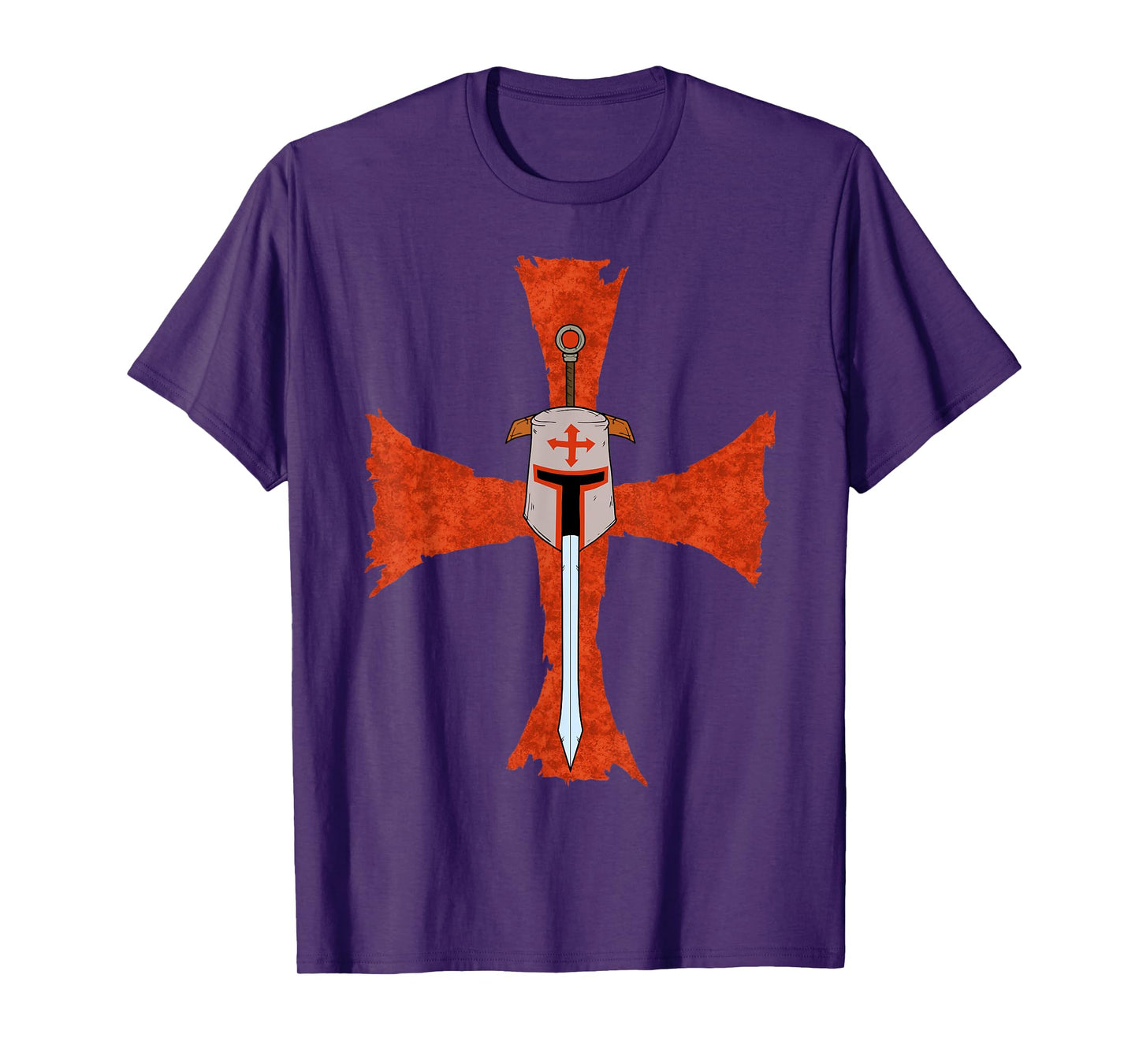 Mens Deus Vult Crusade Sign Cross Crucifix Medieval Templar Sword T-Shirt