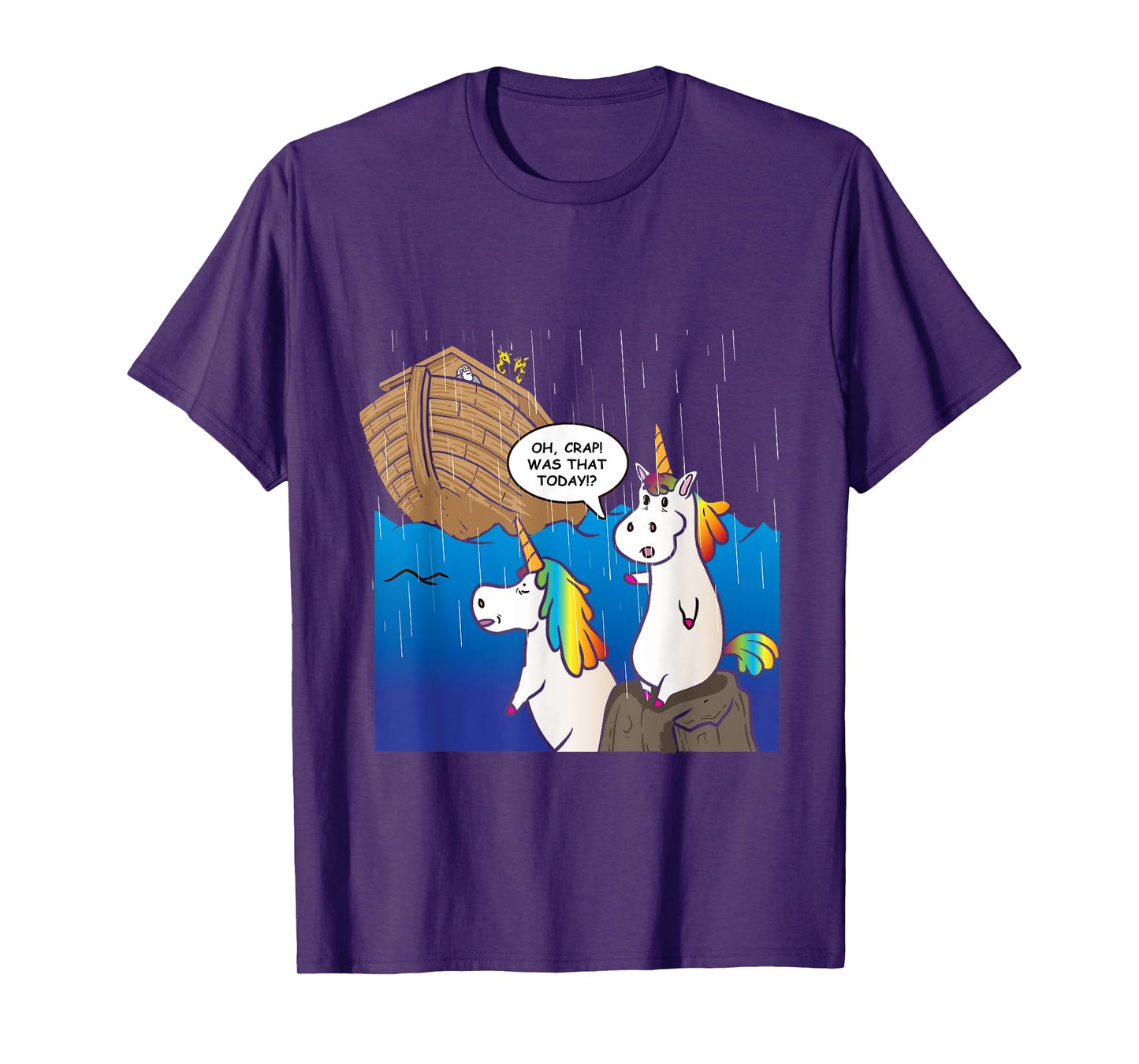 Two Unicorns Missing Ark Noah During Rain Funny Christian T-Shirt