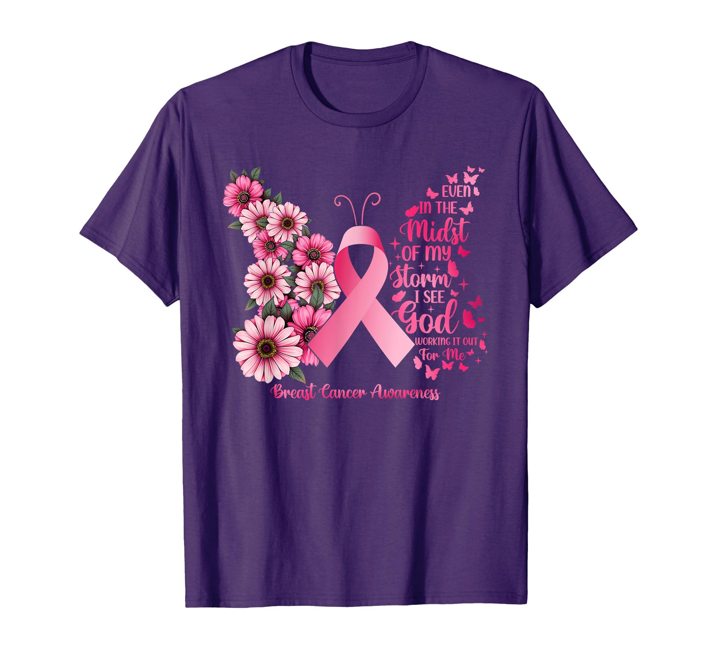 Bible Verse God Butterfly Breast Cancer Awareness T-Shirt