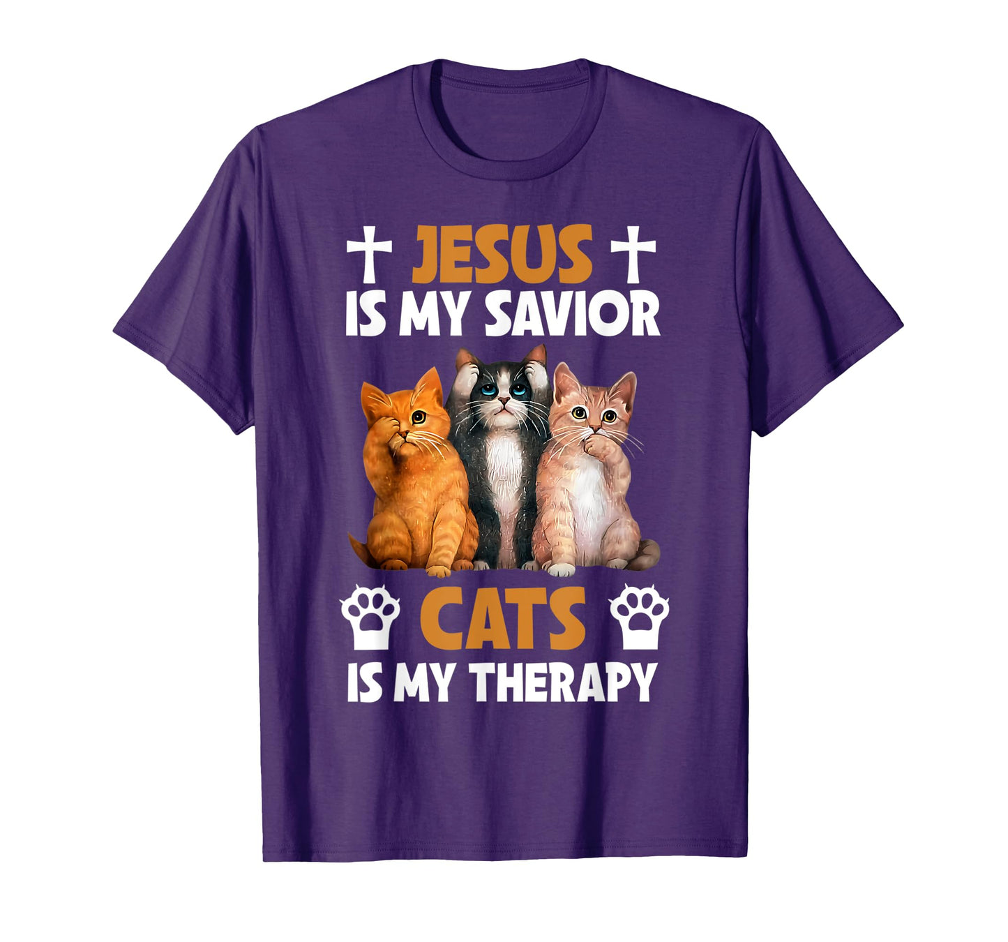 Jesus is My Savior Cats are My Therapy Christian Funny Cat T-Shirt