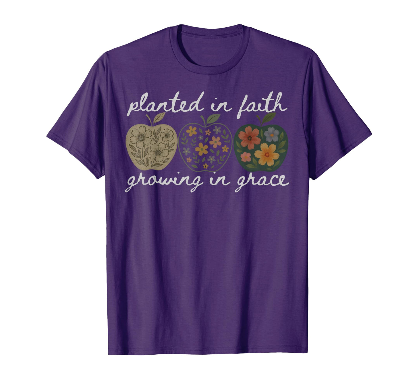 Planted In Faith Growing In Grace Floral Christian Teacher T-Shirt