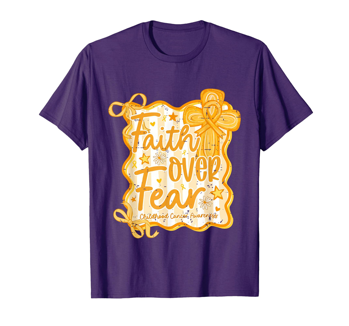Retro Faith Over Fear Childhood Cancer Awareness Gold Ribbon T-Shirt