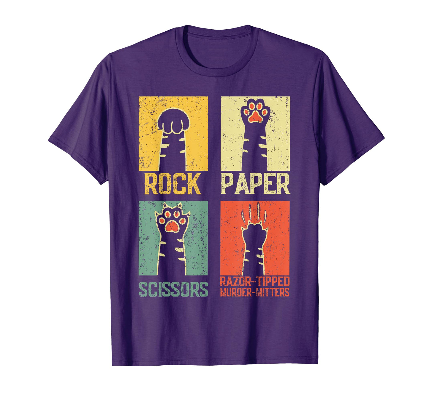 Retro Rock Paper Scissors Hand Game Cute Paw Humor Cat Meme T-Shirt for Men Women