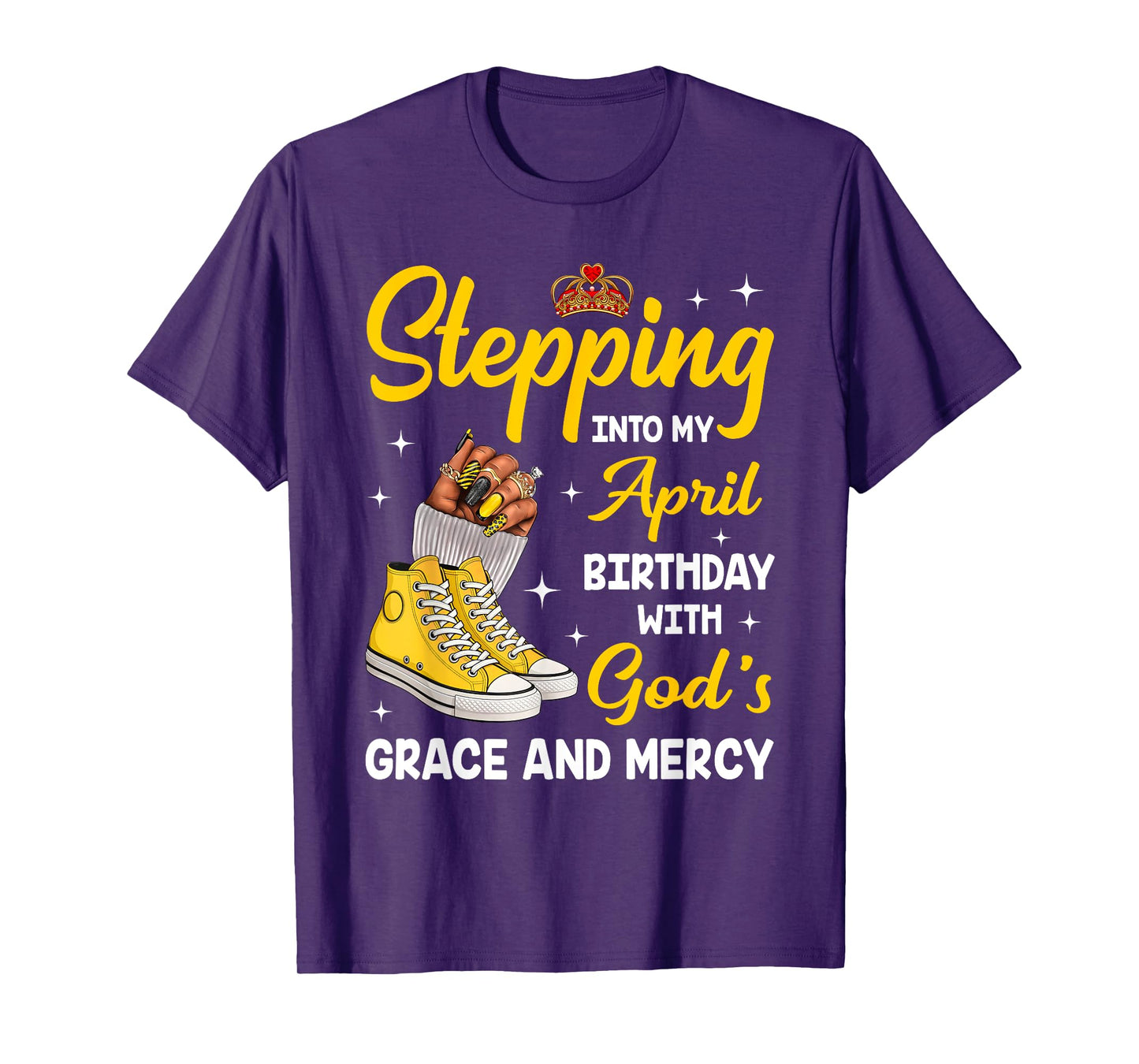 Stepping Into My April Birthday Queen Melanin Afro Woman T-Shirt