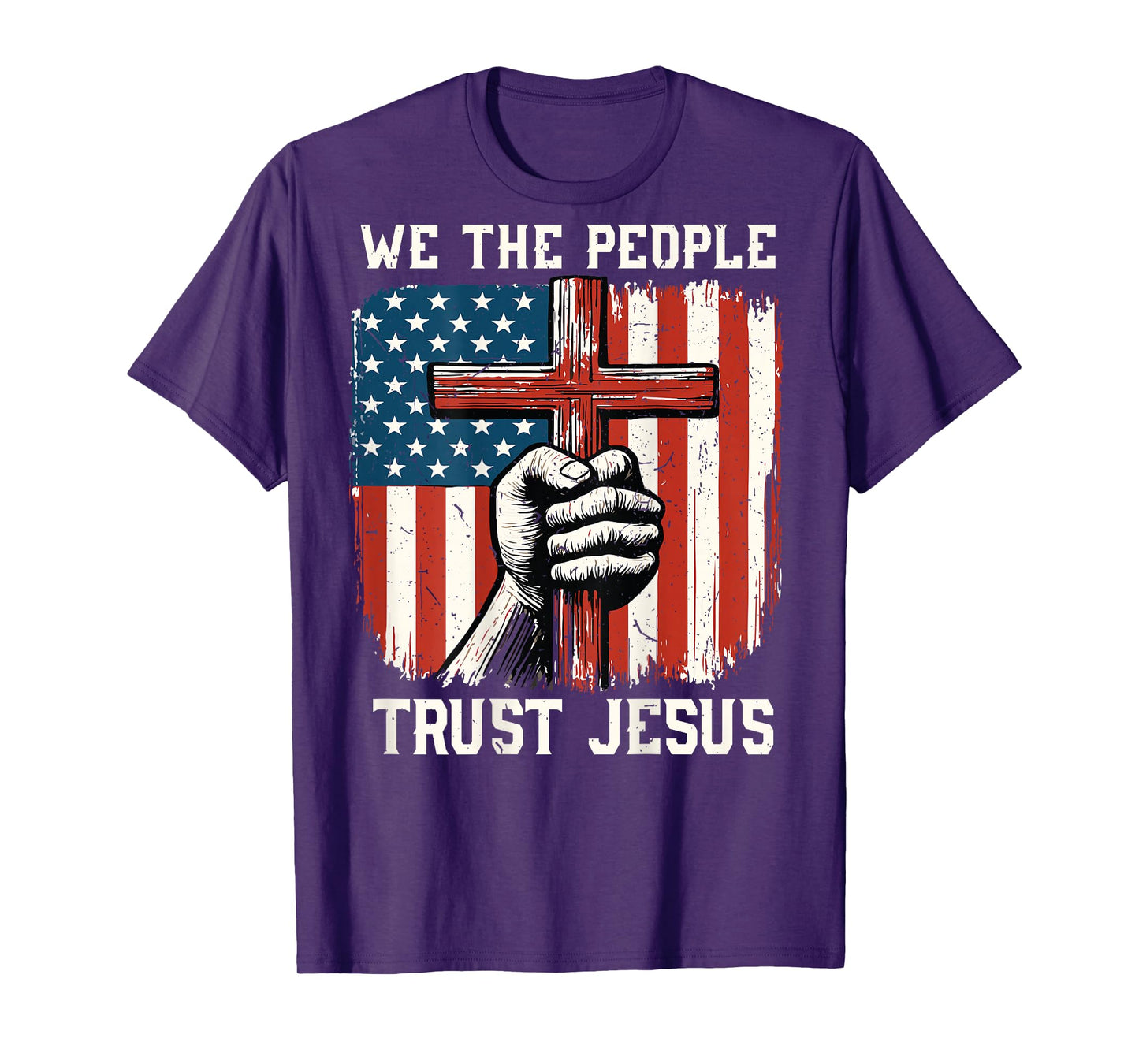 We People Trust Jesus American Flag Cross Christian Patriot T-Shirt
