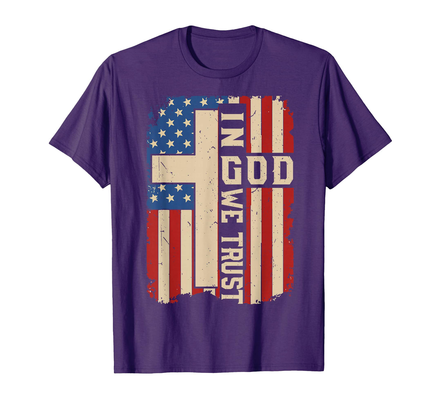 Men in God We Trust Patriotic Christian Faith Cross USA Flag T-Shirt