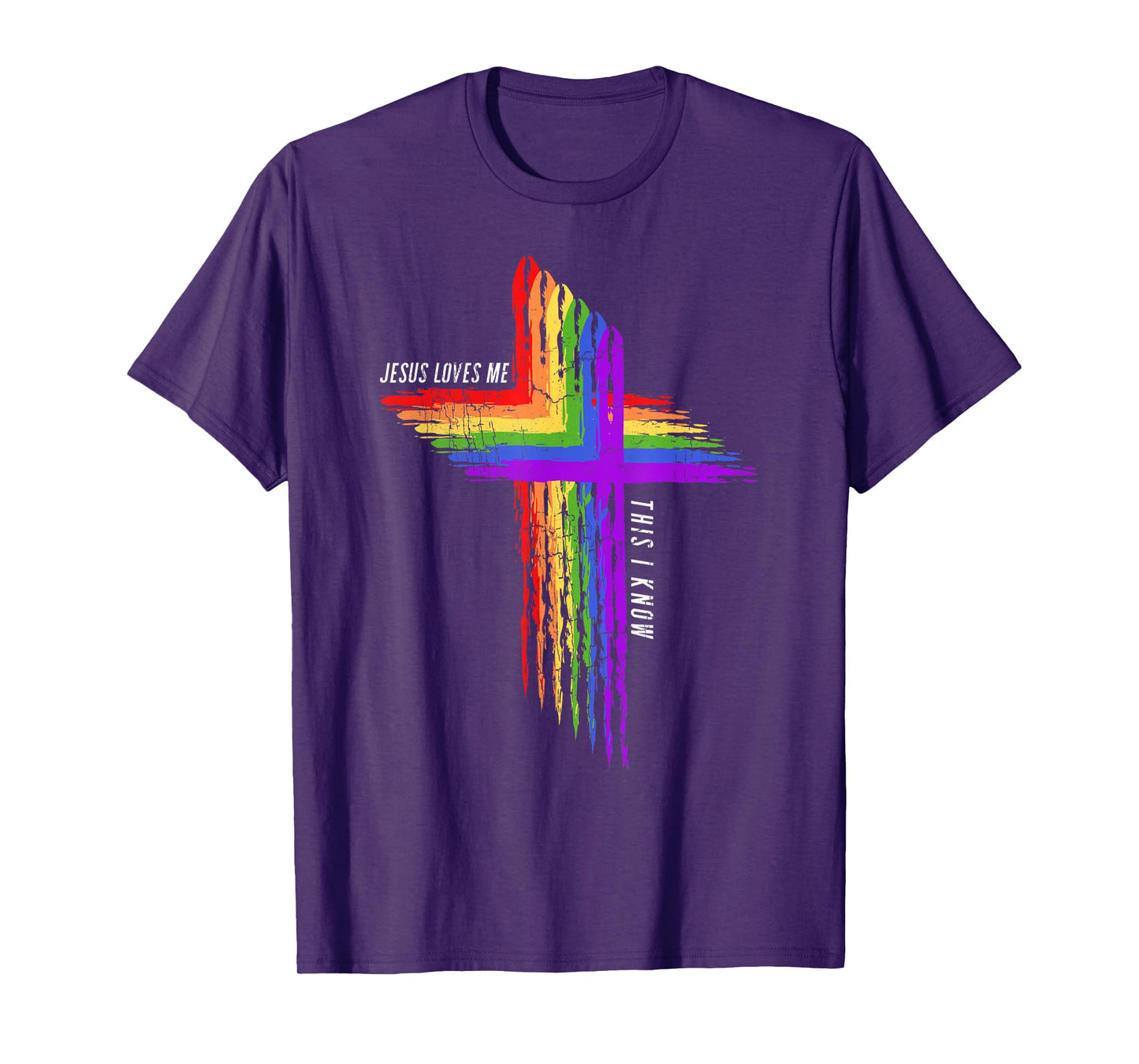 Vintage Retro Cross Jesus Loves Me LGBT Rainbow Christian T-Shirt