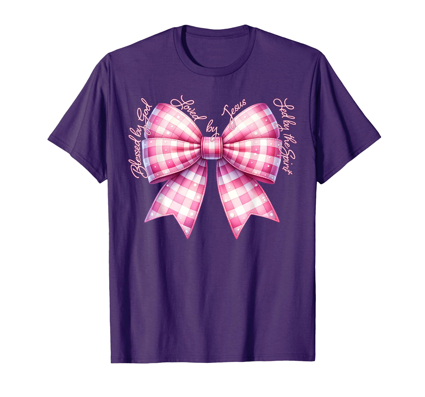 Blessed By God Loved By Jesus Pink Gingham Coquette Bow T-Shirt