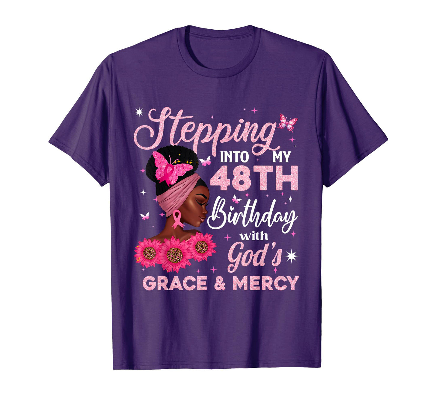 Retro 48th Bday Woman Breast Cancer Butterfly 48 Years Old T-Shirt