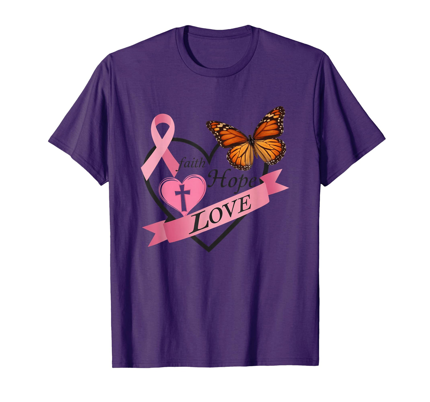 Faith Hope Love Butterfly Ribbon Heart T-Shirt