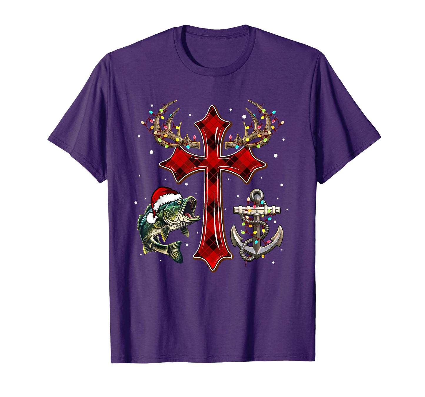 Christmas Hunting Fishing Cross Faith Christian Fisherman T-Shirt