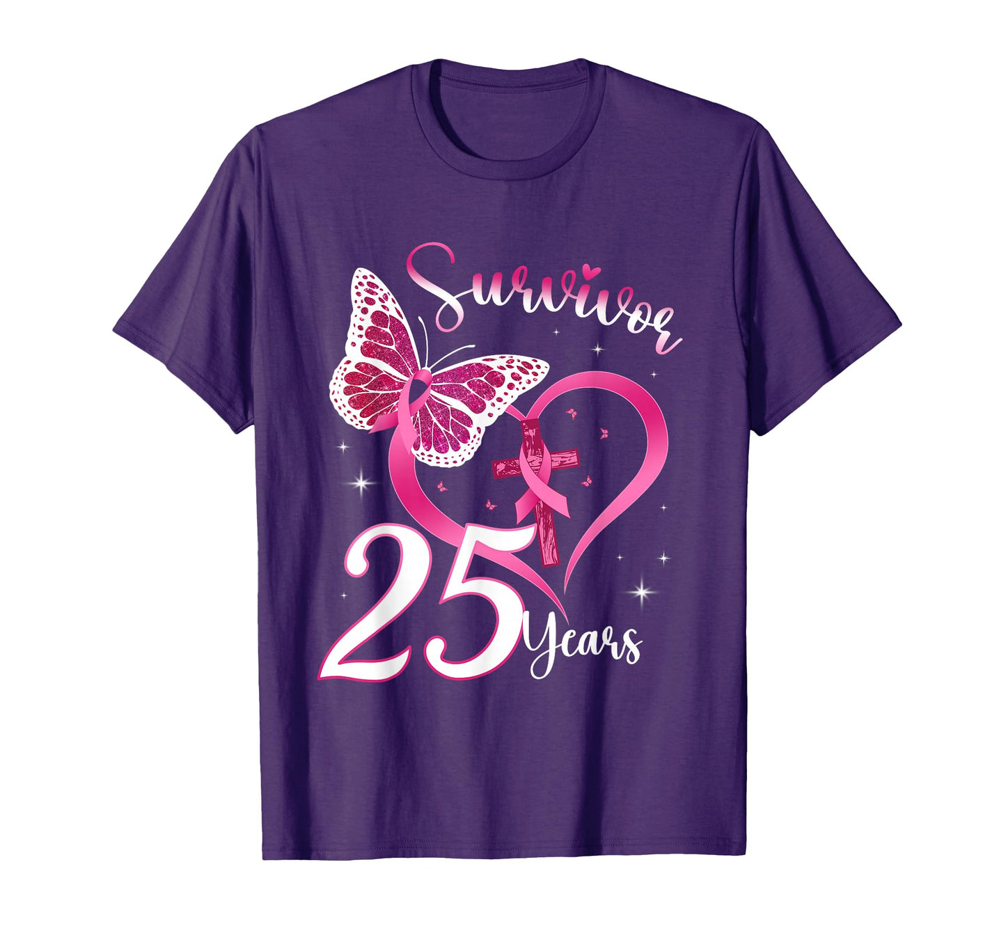 Breast Cancer Survivor Pink Ribbon Butterfly 25 Years Gift T-Shirt