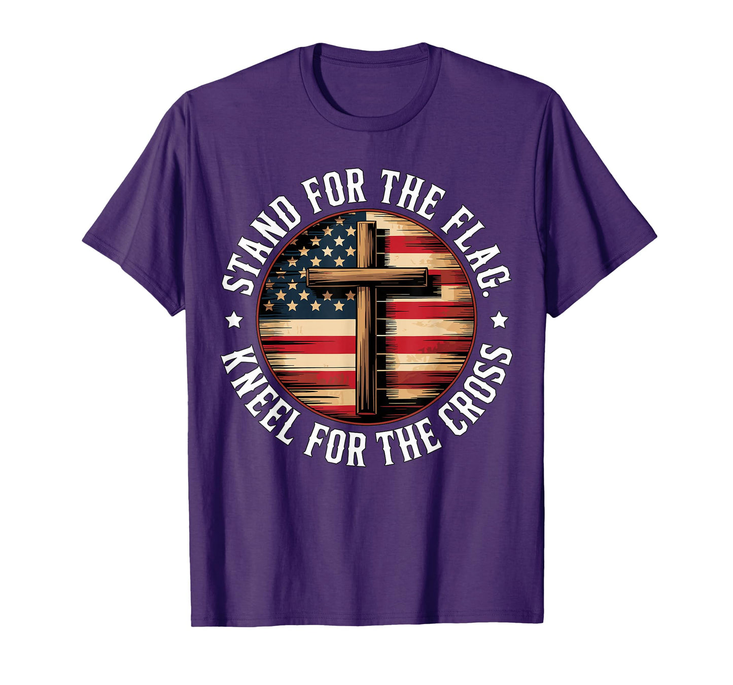 Christian Stand for The Flag Kneel for The Cross USA Faith T-Shirt