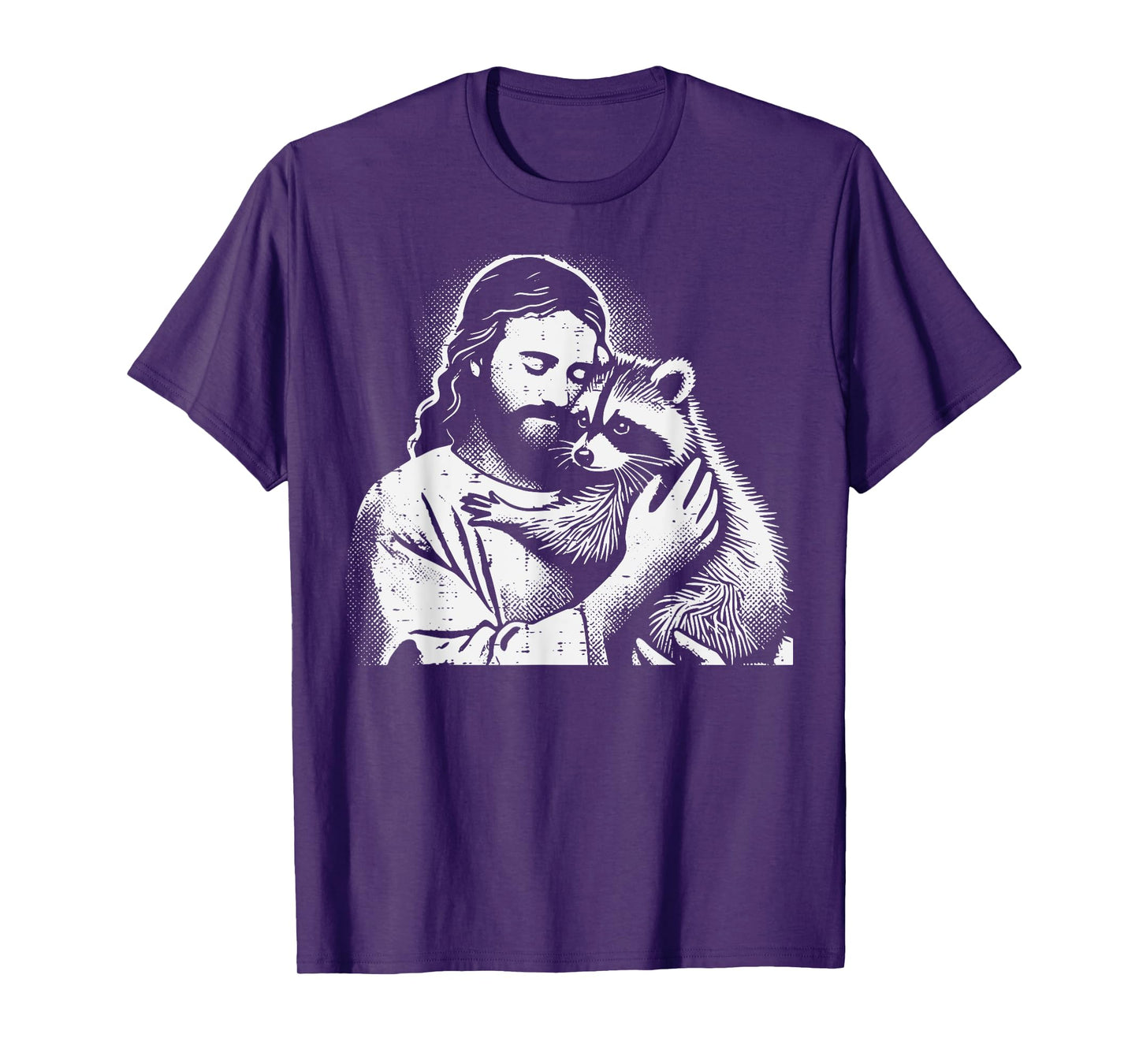 Christian Jesus Hugging Raccoon Animal Lover Men Women Kids T-Shirt