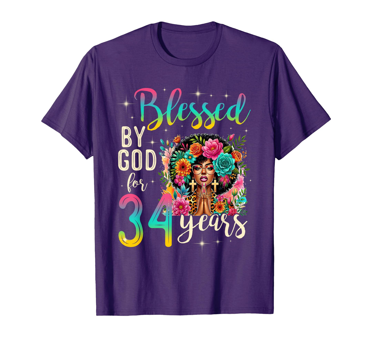 Black Girl Blessed by God for 34 Years Christian Birthday T-Shirt