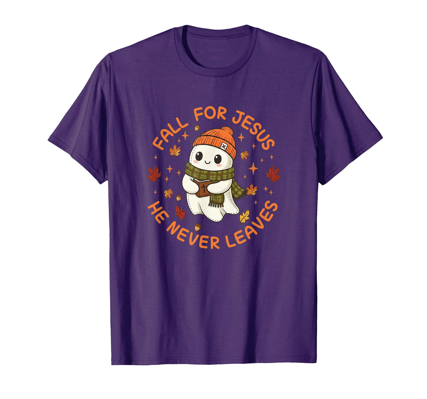 Fall for Jesus He Never Leaves - Christian Halloween T-Shirt