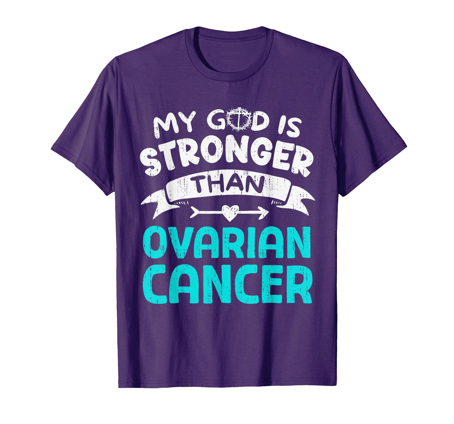 God Stronger Ovarian Cancer Awareness Christian Ribbon Teal T-Shirt