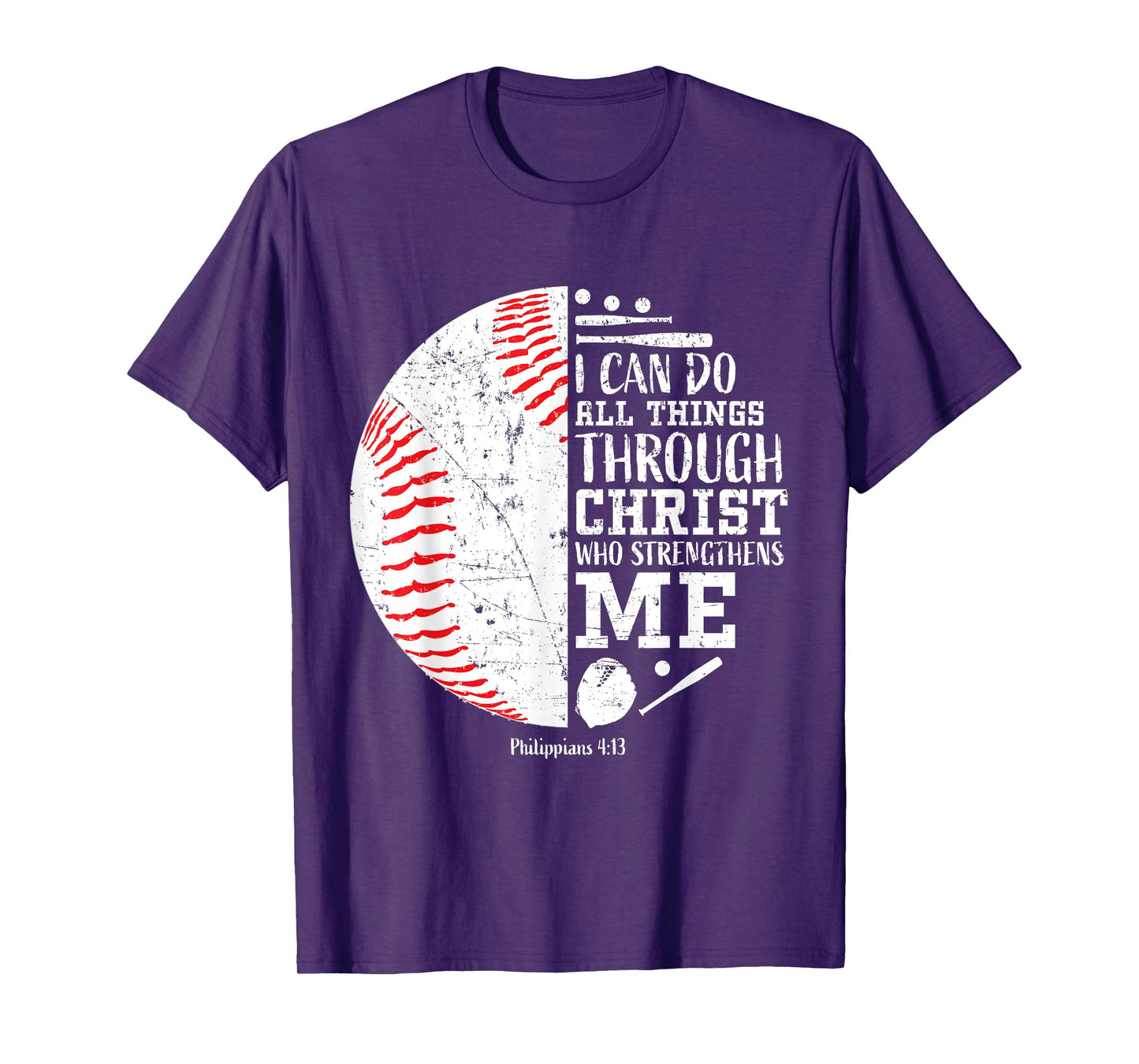 Baseball Gifts Bible Verse Sayings Philippians 4:13 Boys Men T-Shirt