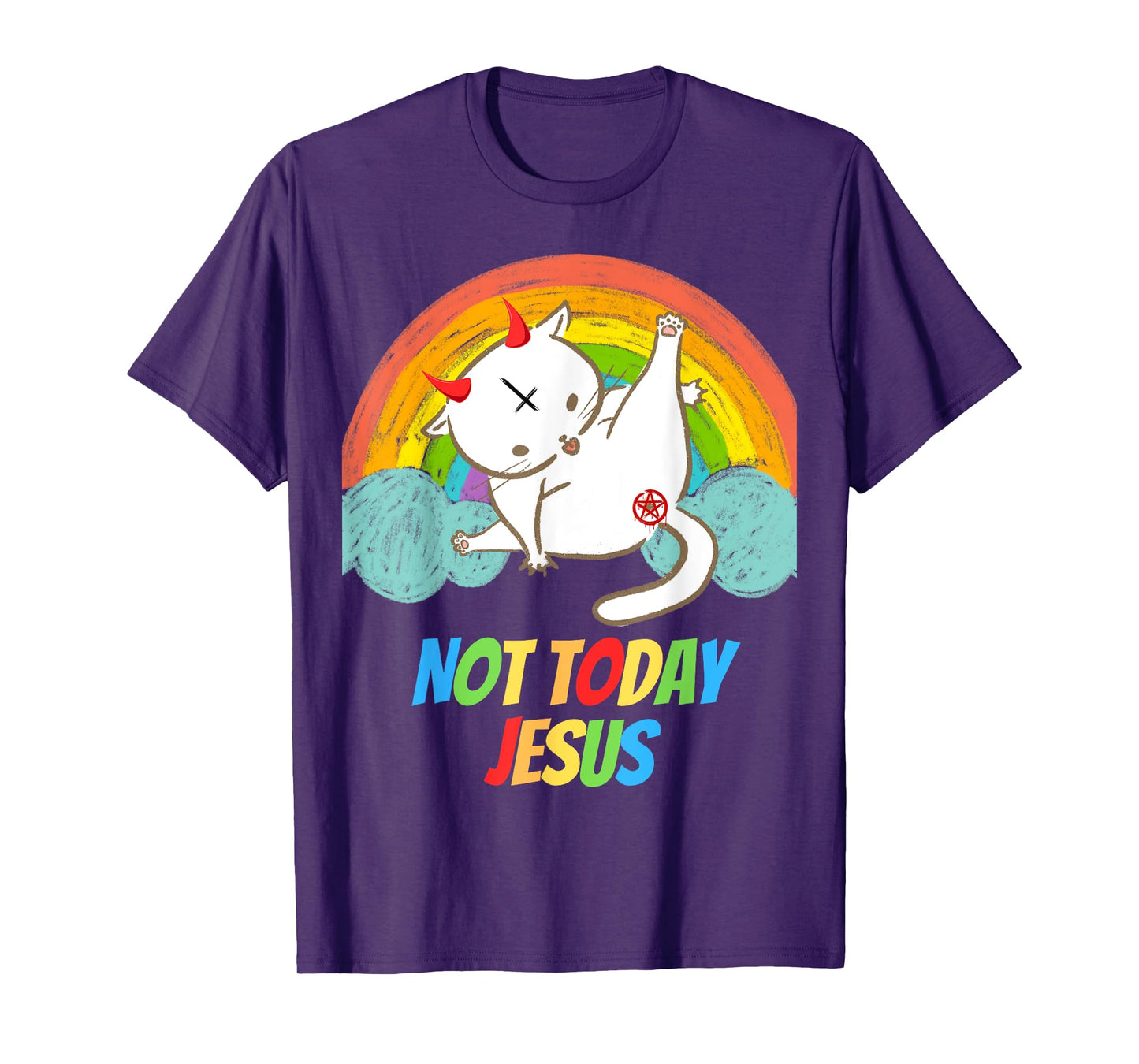 Lucifer Cat Pentagram Goat Satanist Atheist Symbol Today Not Jesus Devil Worship Funny Satanic Hail Satan Black T-Shirt