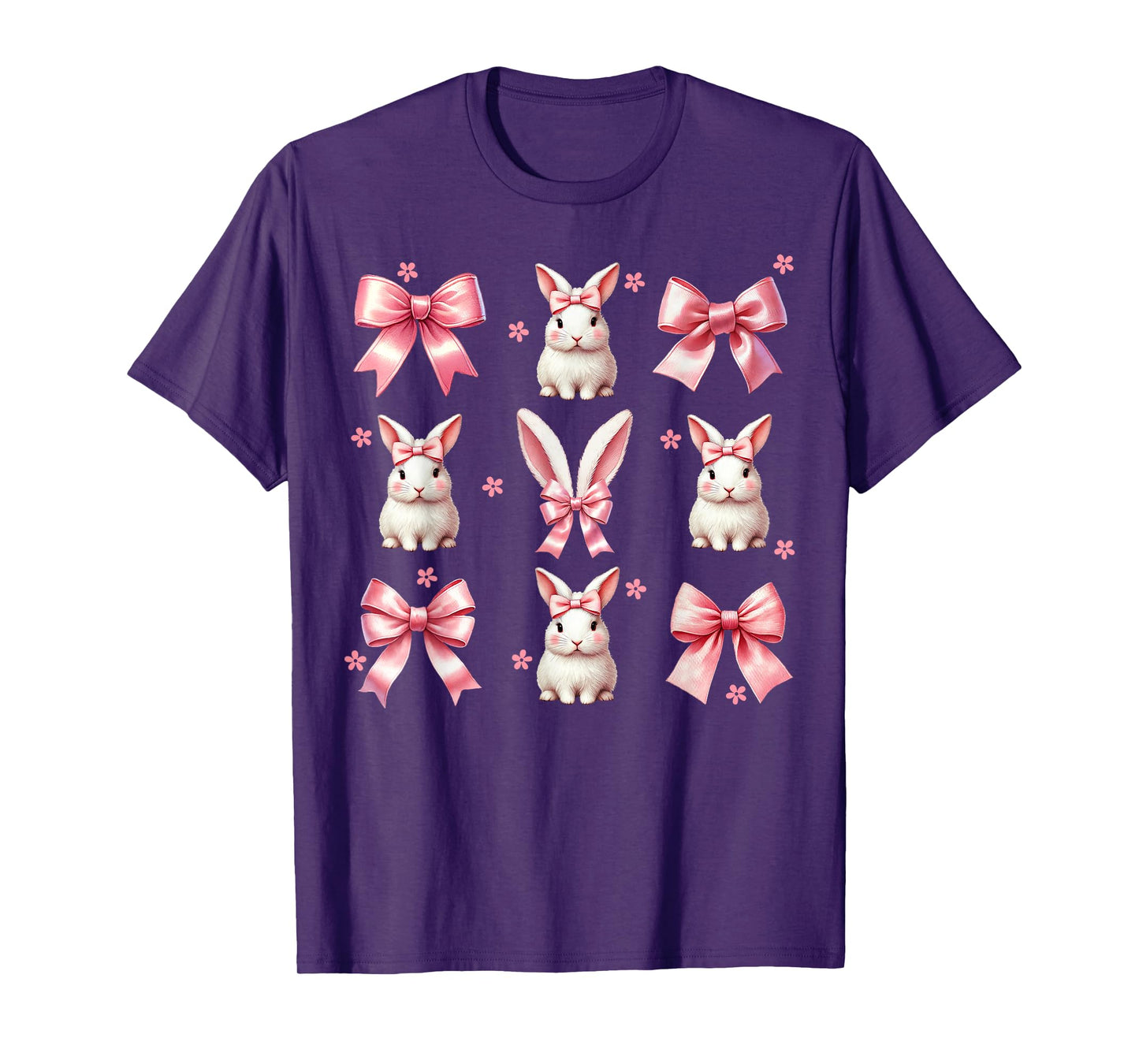 Girls Women Bunny Rabbit Coquette Pink Bow Happy Easter Day T-Shirt