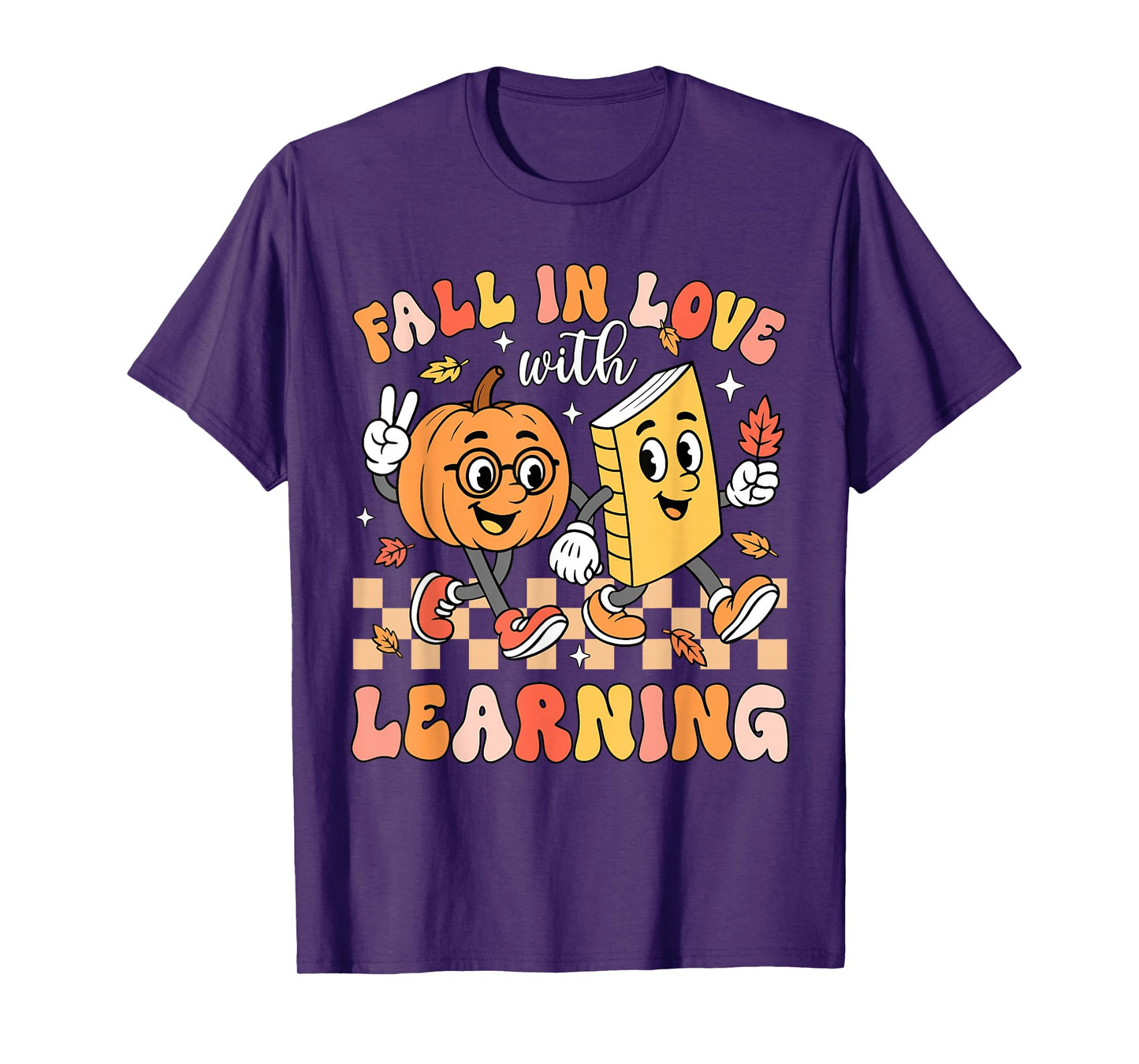 Retro Fall In Love With Learning Autumn Pumpkin Teacher T-Shirt
