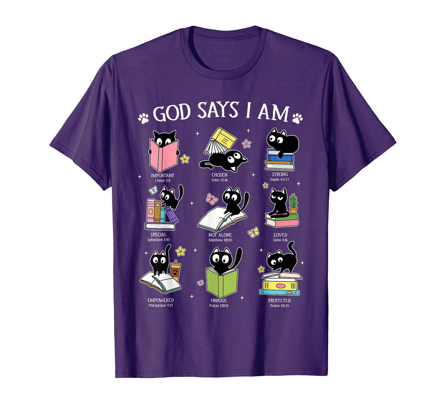 God Says I Am Cat Book Lover Christian Cute Jesus Girls Kids T-Shirt