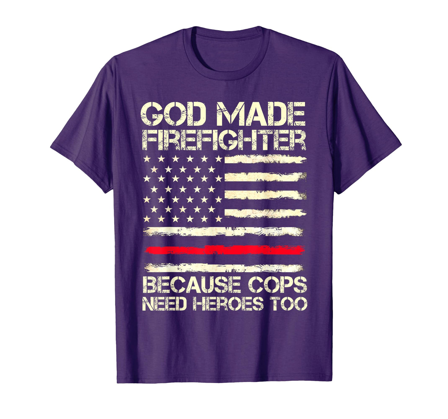 God Made Firefighters Cops USA Flag Funny Fireman Gift Mens T-Shirt
