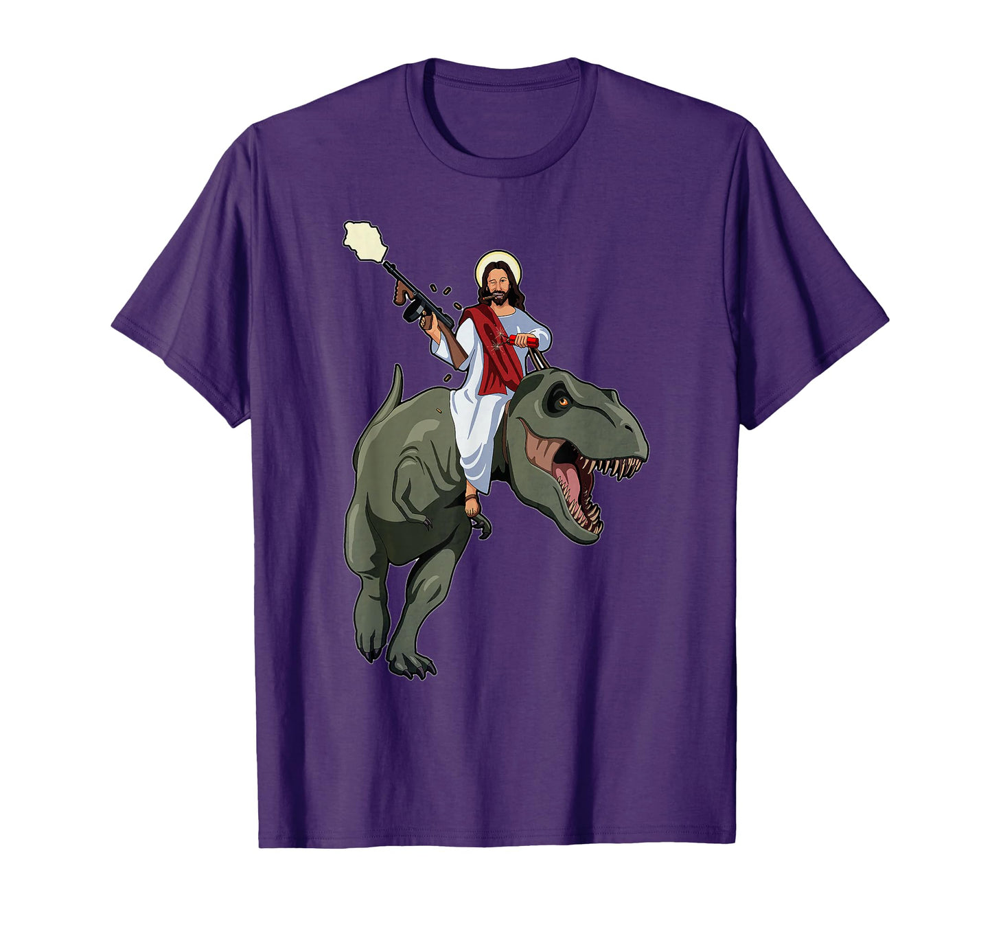 Gun Jesus Riding A T-rex Dinosaur Funny Christian Dino Lover T-Shirt