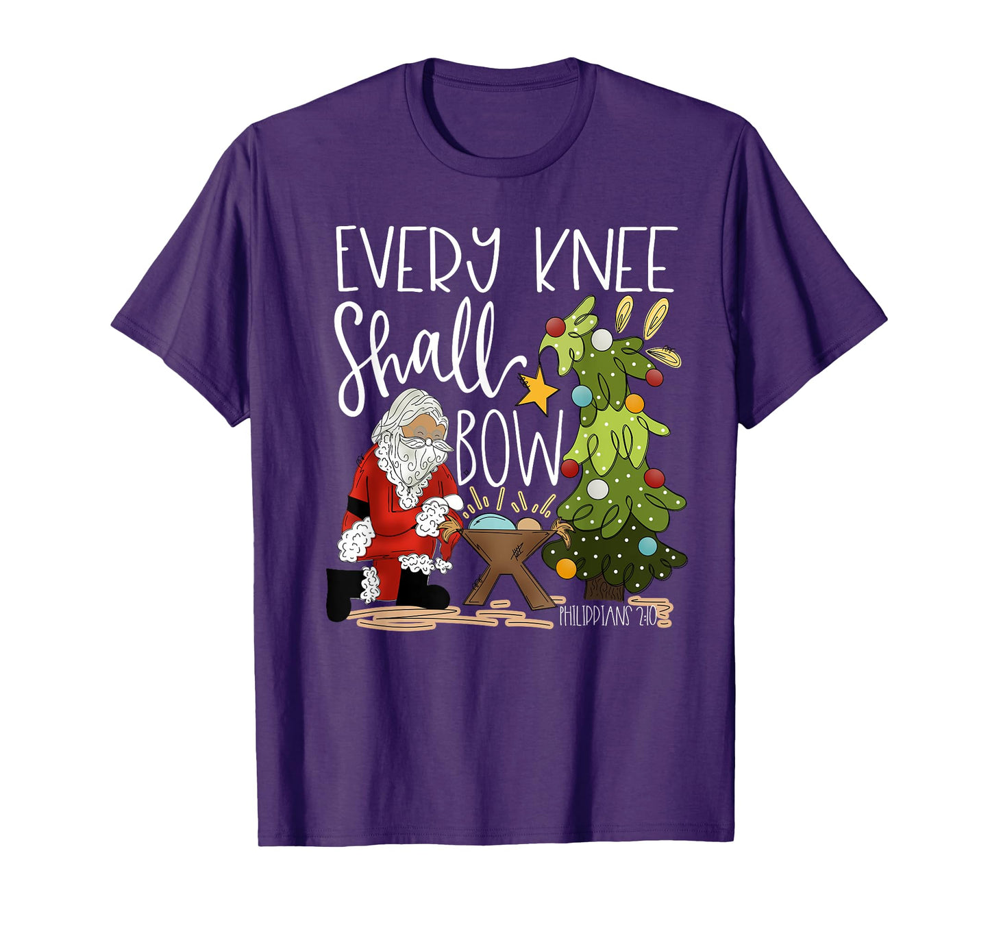 Retro Every Knee Shall Bow Santa Clause Religious Christmas T-Shirt