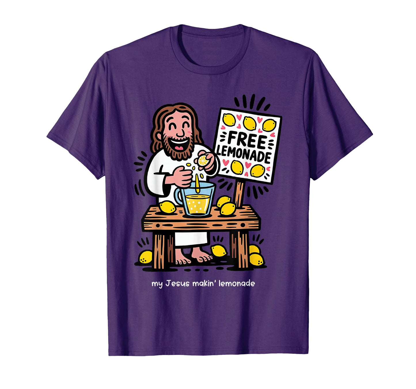 Jesus Making Lemonade Funny Christian Cartoon Doodle T-Shirt