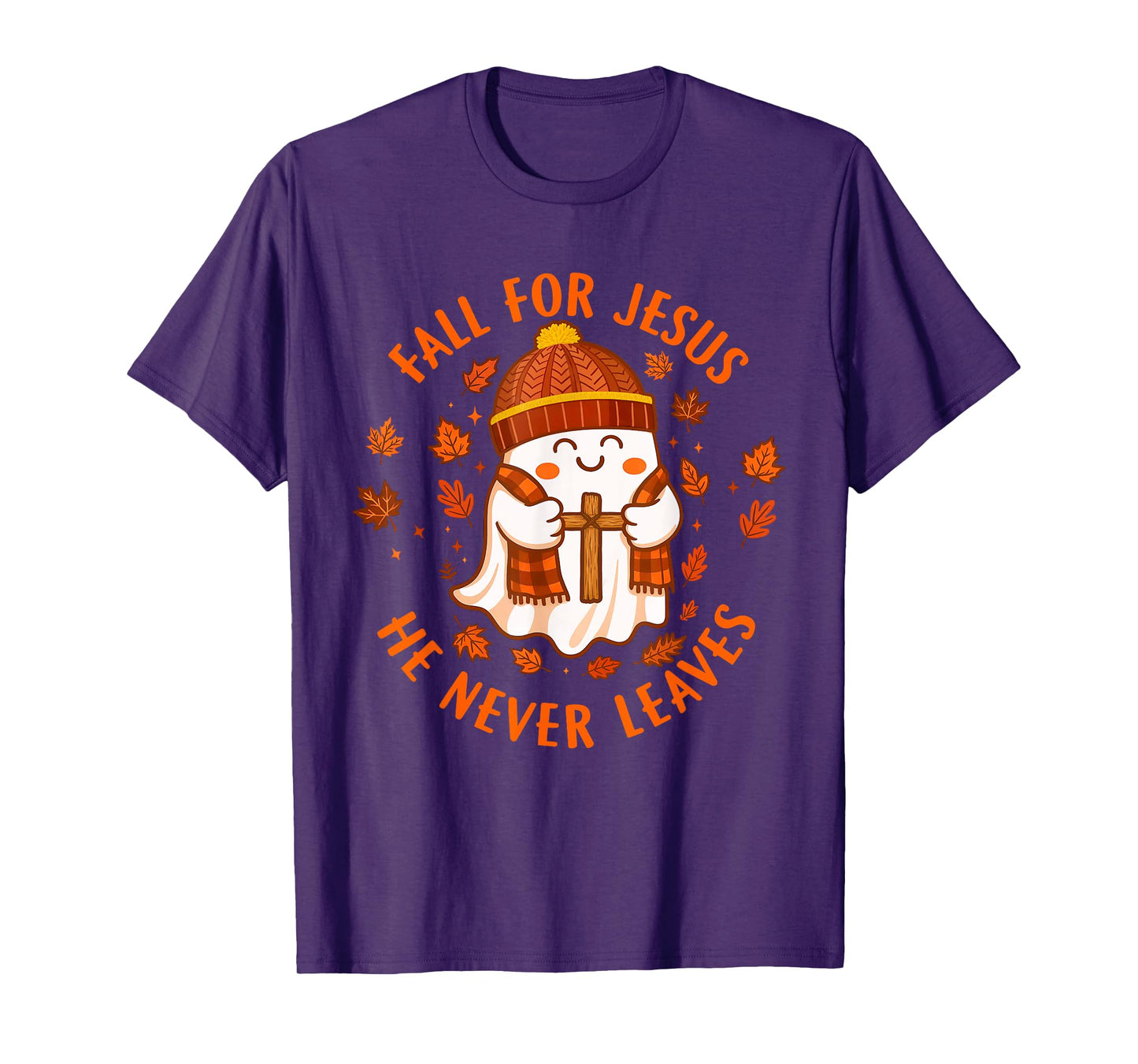 Fall for Jesus He Never Leaves Christian Ghost Halloween T-Shirt