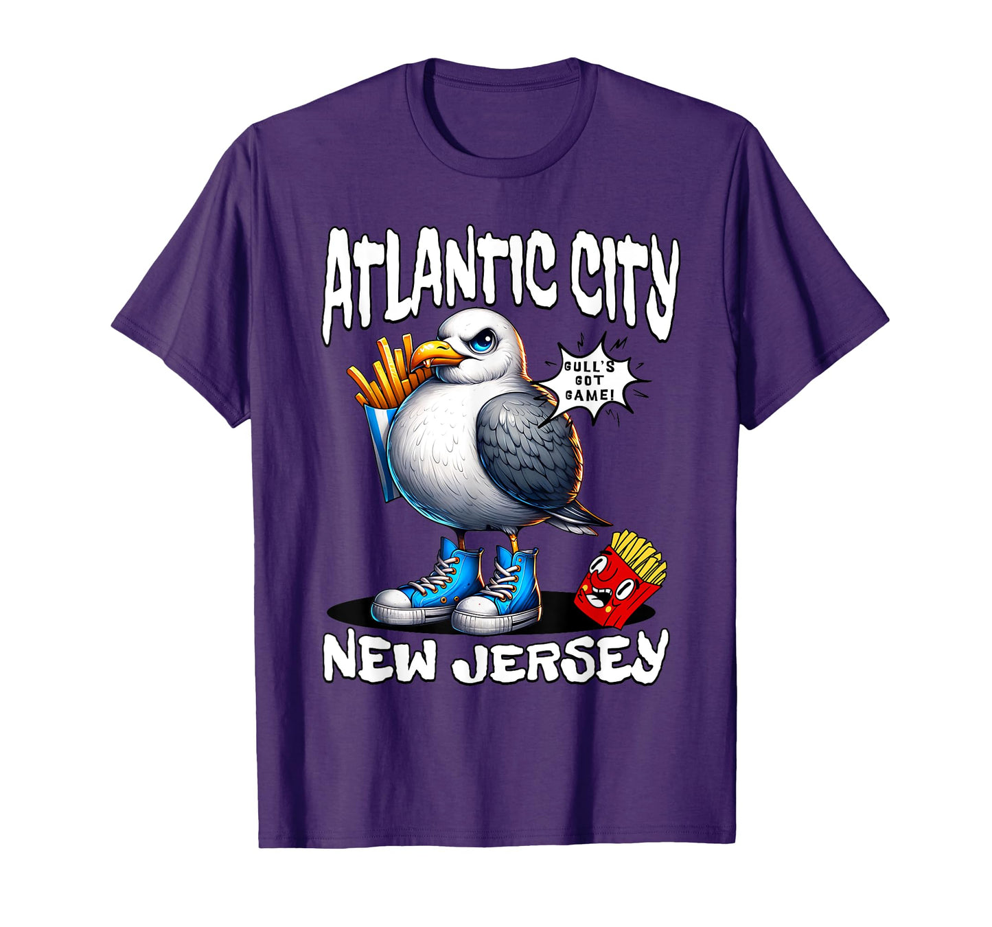 Atlantic City New Jersey Seagull French Fries Funny Souvenir T-Shirt