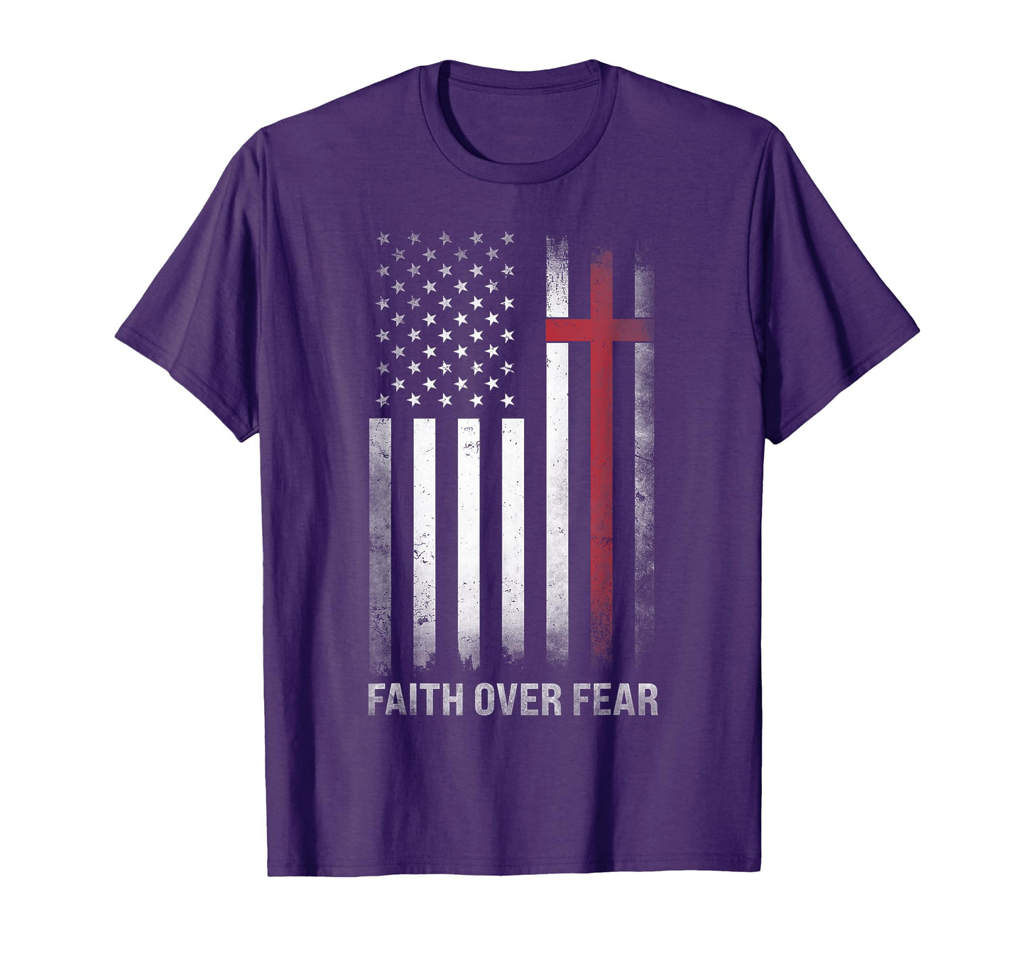 Christian US USA Flag American Christ Faith Over Fear Cross T-Shirt