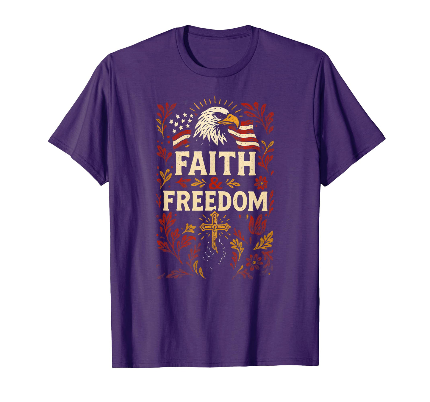 Patriotic Cross Faith Freedom Vintage Mens Christian T-Shirt