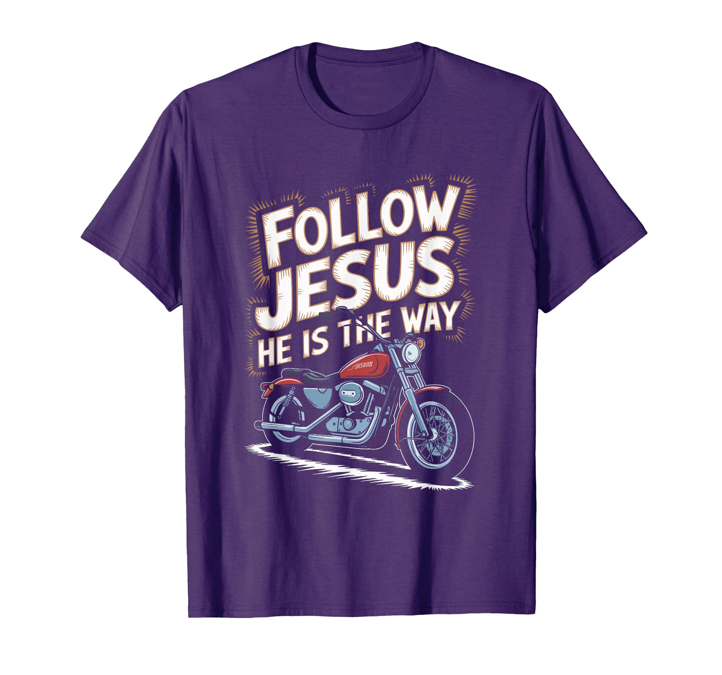 Follow Jesus Motorcycle Faith Design T-Shirt