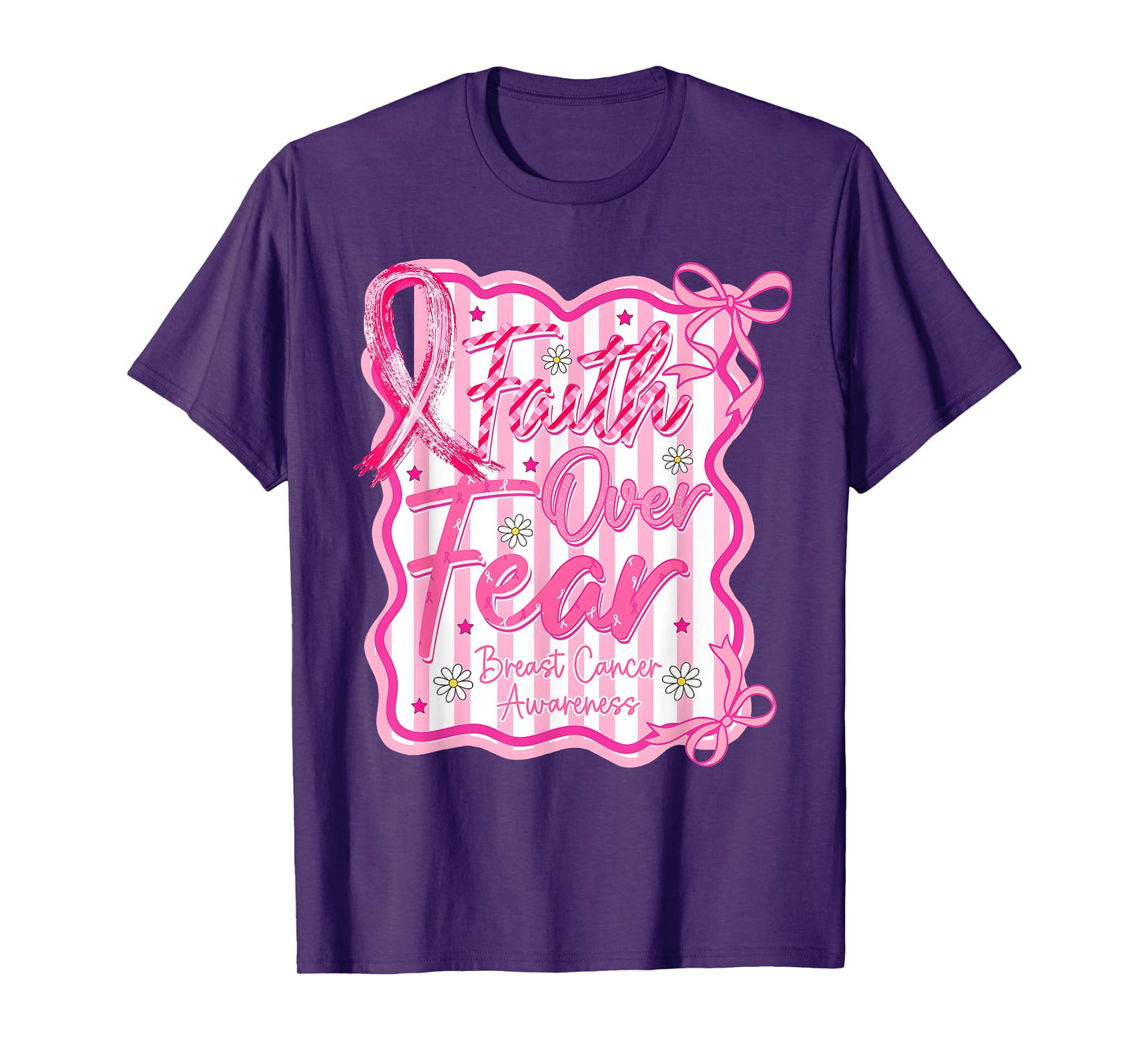 Faith Over Fear Cross Breast Cancer Awareness Christian T-Shirt