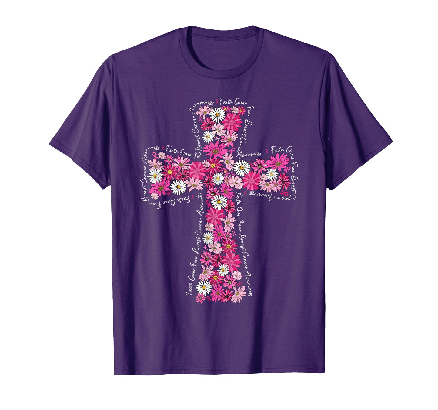Faith Over Fear Daisy Floral Breast Cancer Awareness T-Shirt