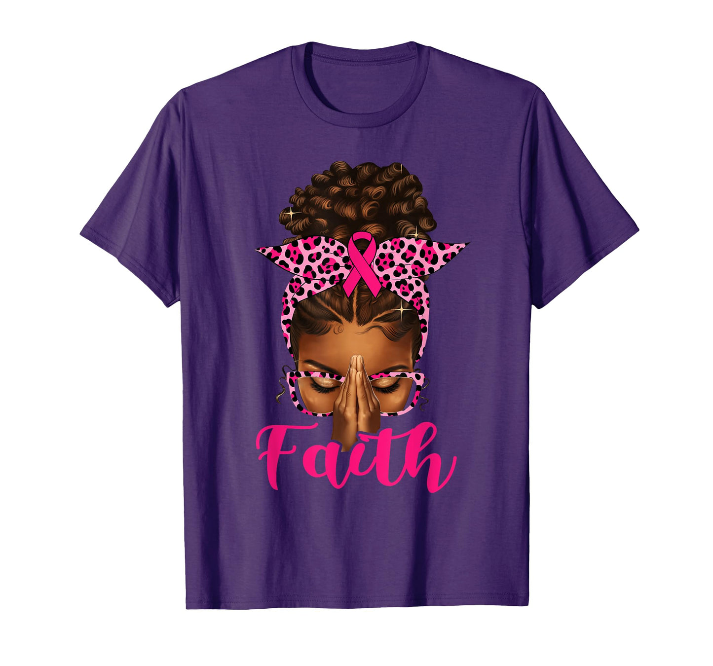 Faith Black Women Afro Christian Breast Cancer Awareness T-Shirt